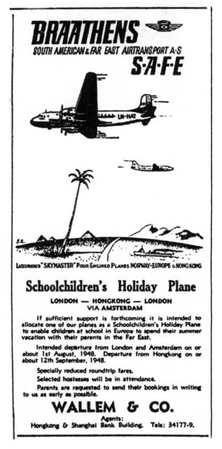 Braathens-Schoolchildren's holiday plane-SCMP 8 Jan 1948